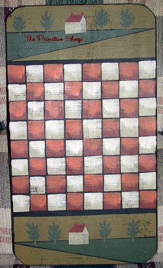 Rustic Country Primitive Wooden Checkered Game Board Hanging Sign Saltbox House photo