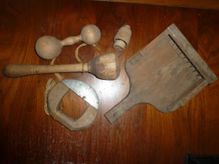Antique Primitive Kitchen Utensils Butter Stamp,  Masher,  Dough Cutter And More photo