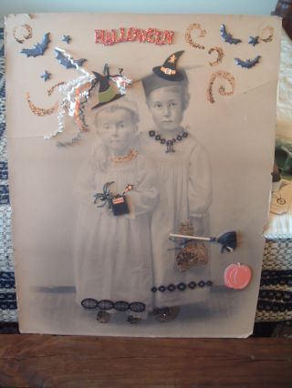 ~sweet Folkart Halloween Picture 2 Little Witches ~ photo