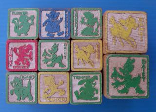 Lot 11 Vintage Disney Characters Wooden Blocks Wood Toys Old Letters & Numbers photo