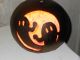 Handcrafted With Orange Light Carved Bushel Gourd With Two Ghosts,  Stained Primitives photo 1
