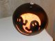 Handcrafted With Orange Light Carved Bushel Gourd With Two Ghosts,  Stained Primitives photo 2