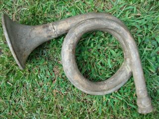 Antique Primitive Hand Carved Wood French Horn Paper Mache Mold Holiday photo