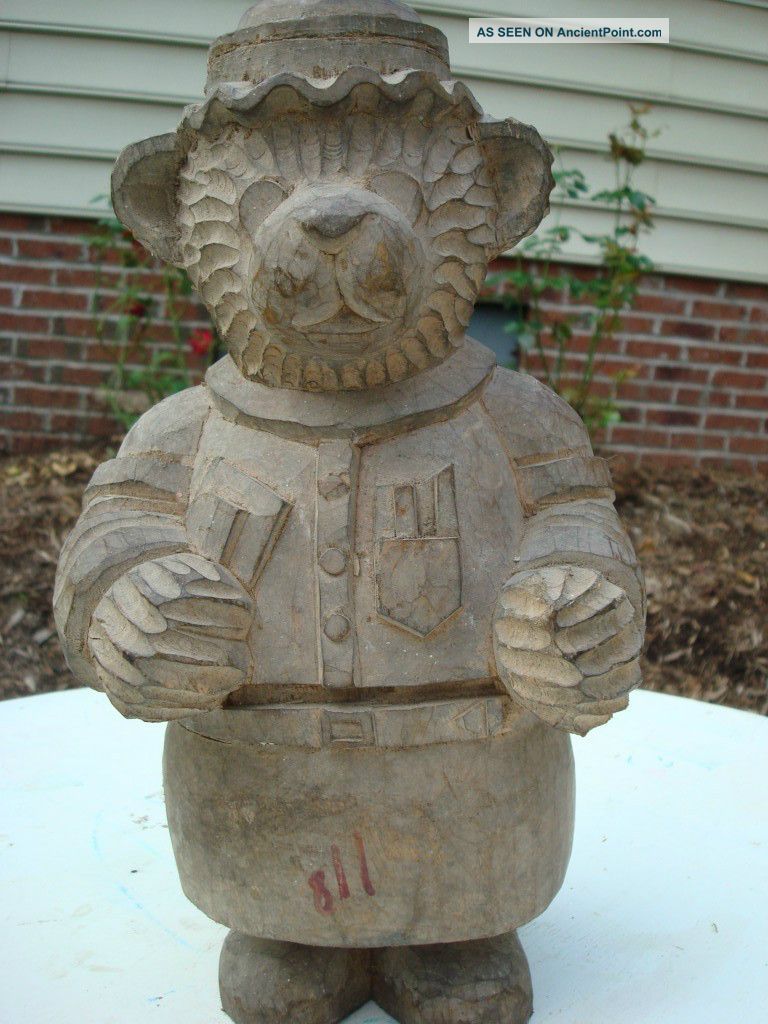 Antique Primitive Hand Carved Wood Uniform Bear Paper Mache Mold Primitives photo