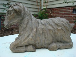 Antique Primitive Hand Carved Wood Sheep Paper Mache Mold Holiday photo