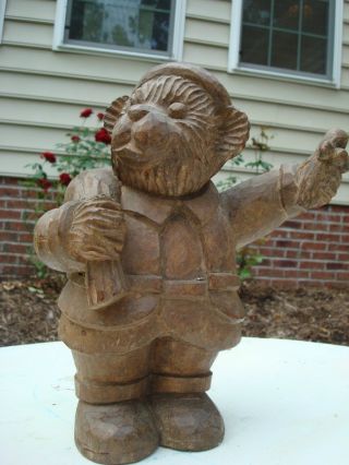 Antique Primitive Hand Carved Wood Santa Bear Paper Mache Mold Holiday Christmas photo