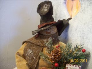 Primitive Christmas Snowman Shelf Sitter Doll photo