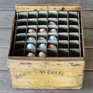 Vintage 1950 - 1959 Wood Farm Egg Crate Box & Chicken Egg Divider photo
