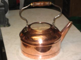 1920 ' S Copper Kettle With Wood Handle By Rome - Old & & Large photo