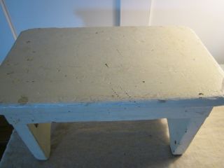 Shabby White Small Stool/chippy Paint With Bit Of Blue. photo