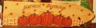 ~ Primitive ~ Hp Folk Art Pumpkins ~ ~ Harvest Blessings ~ Stretcher photo