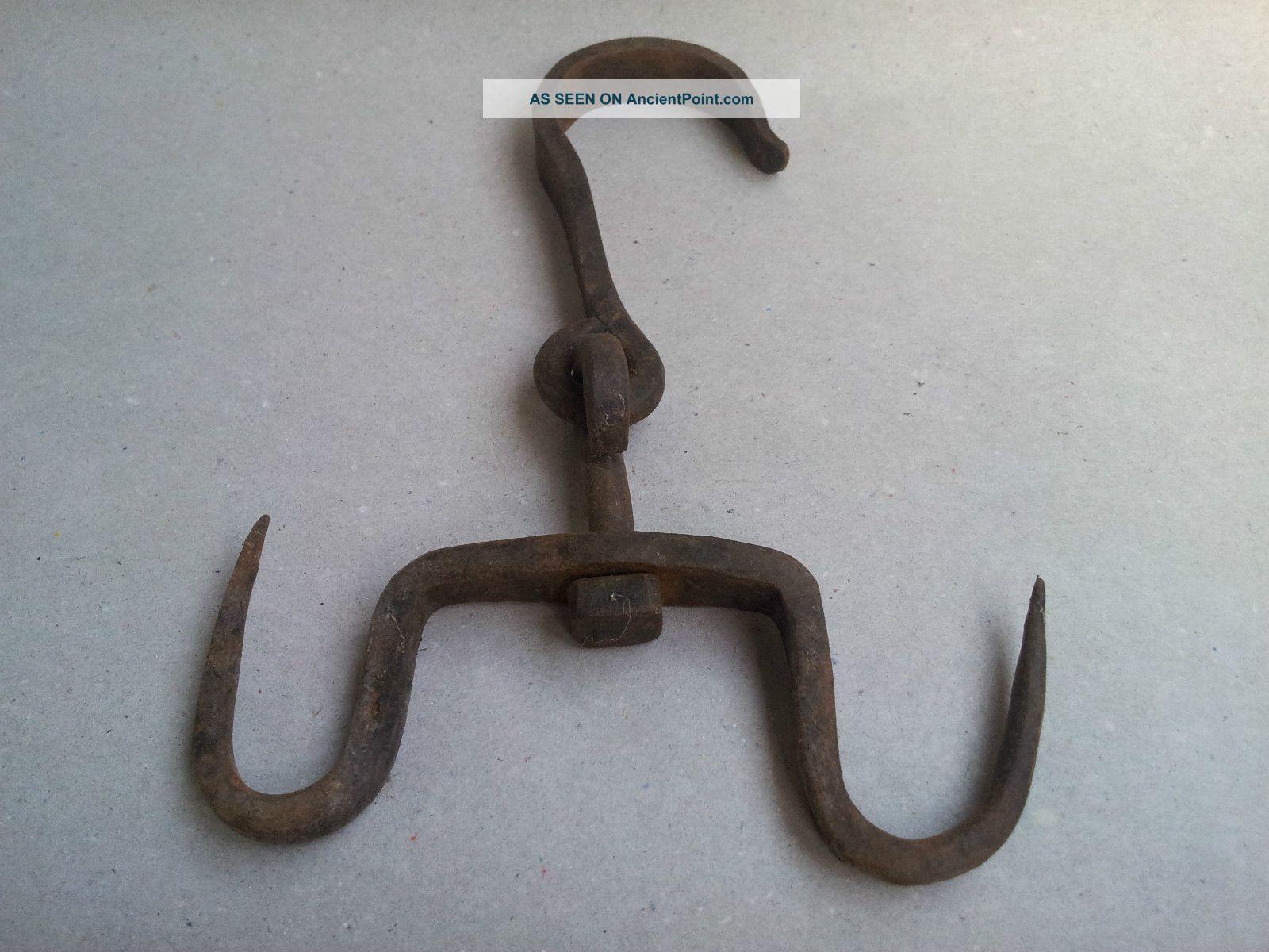 ※ 18th C Primitive Wrought Iron Herb Grappling Meat Hook Hanger Primitives photo