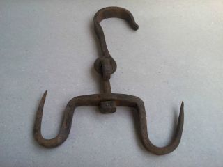 ※ 18th C Primitive Wrought Iron Herb Grappling Meat Hook Hanger photo