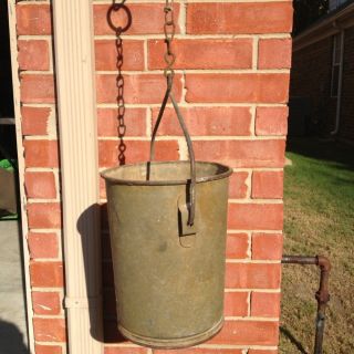 Antique Water Well Primitive Draw Bucket Pail Metal/steel - Still Works photo