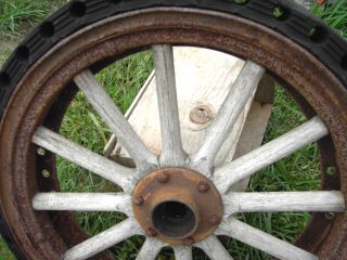 Antique Farm Solid Rubber Wood Spoke Steel Wagon Wheel Steampunk Yard Art Deco photo