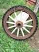 Antique Farm Solid Rubber Wood Spoke Steel Wagon Wheel Steampunk Yard Art Deco Primitives photo 2