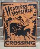 Primitive Style Halloween Wood Sign Headless Horseman Crossing Hp Orange Primitives photo 1