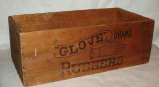 Antique Vintage American Wood Rubber Gloves Wooden Crate Box,  1920s photo