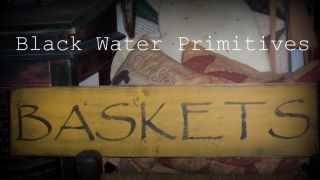 Primitive Wooden Baskets Sign Aged & Grubby photo