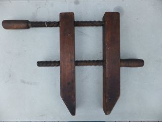 Antique Adjustable Clamp Hand Screws Turned All Wood Primitive Working Tool photo