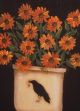 ~ Primitive ~ Hp Folk Art Crock Of Sunflowers ~ Crow~ Fall ~ Door Panel Primitives photo 1