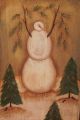 ~ Primitive ~ Hp Folk Art Snowmen W/garland ~ Pine Trees ~crow ~ Door Panel Primitives photo 1