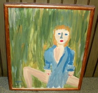 Vintage 20thc Russian? Signed Risque Outsider Folk Art Painting Of Woman Vafo photo
