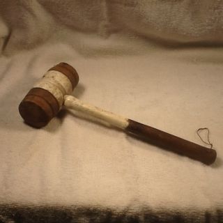 Old Wood Wooden Hammer Mallet Tool Carved Handle,  Estate photo
