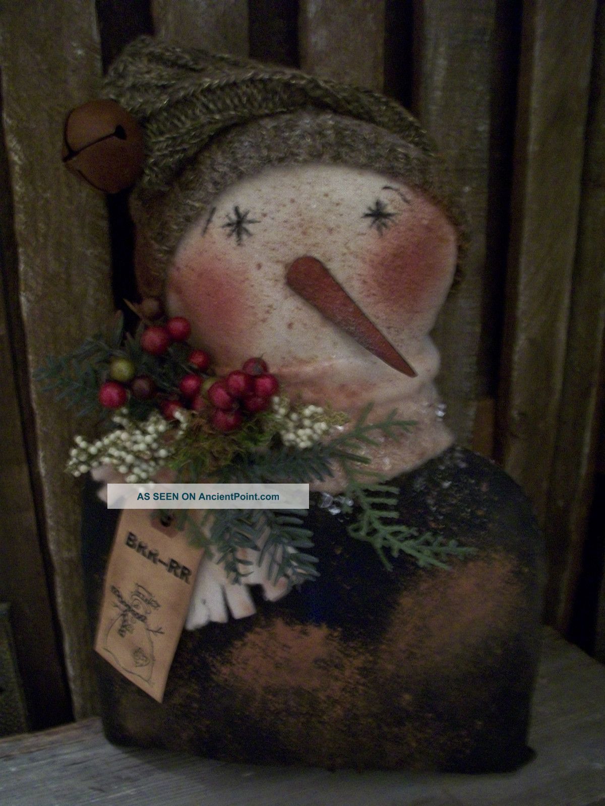Primitive Glitter Snowman ==dark Blue==berries Doll ==rusty == Primitives photo