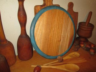 Primitive Robin ' S Egg Blue Round Wood Bread Board Wood Cutting Board photo