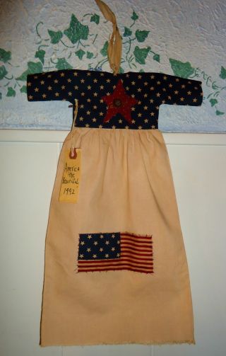 Primitive Decorative Americana Dress,  Tea Dyed,  Handmade Doll photo