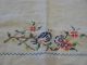 Vintage Linen Textile Embroidered Birds & Flowers Tablecloth Primitives photo 3