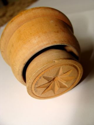 Antique Wooden Butter Mold Star Stamp Primitive Round & Ornate Kitchen Ware photo