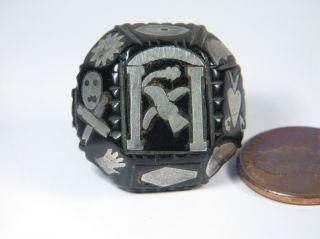 Antique C.  1770s Masonic Folk Art Carved Jewel W/ Coin Silver Inlay Symbols Vafo photo