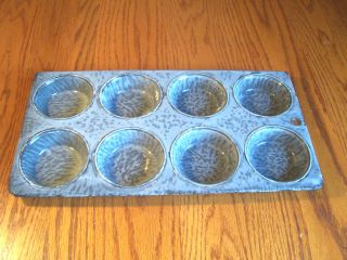 Ex.  Cond.  8 Hole Grey Graniteware Muffin Pan,  Very Clean photo