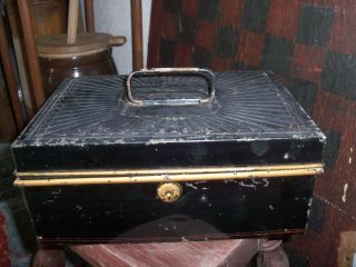 Vintage Metal Document Box - - Empossed Design W/ Handle - - Tin Box photo