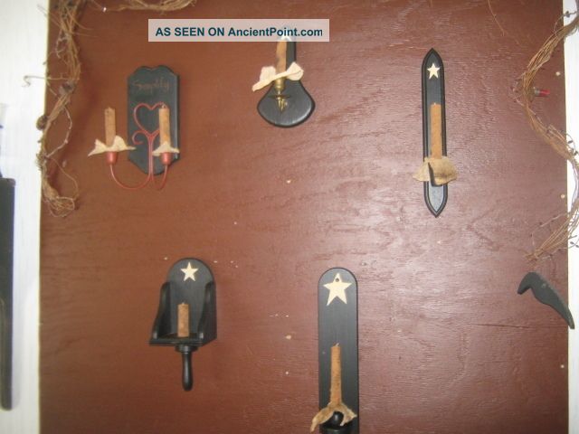 Primitive Variety Of Wooden Wall Sconces W/ Grubby Candles Have A Peek Primitives photo