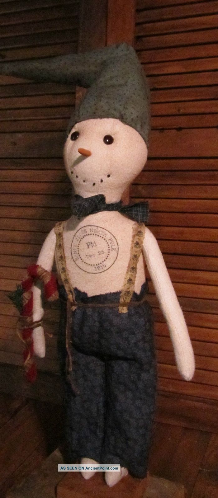 Primitive Country Snowman Christmas Frosty Postmark Label Candy Cane Primitives photo