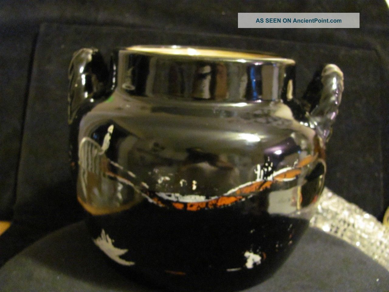 Antique Primitive Stoneware 3 Gal Crock Hand Painted Black Twist Handles No Lid Primitives photo
