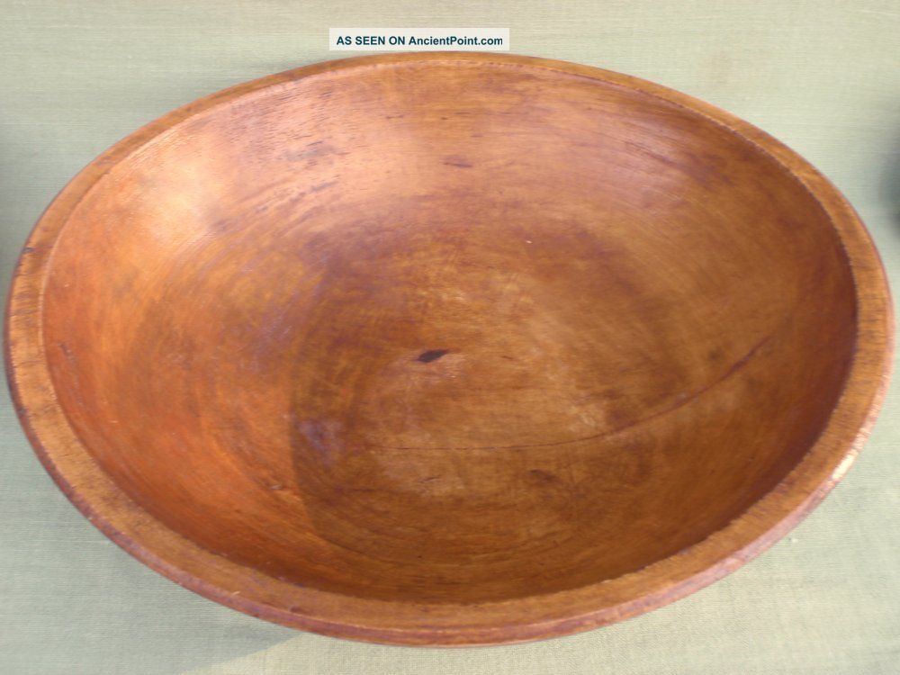 Antique Wooden Large Rim Carved Primitive Wood Bowl Out Of Round Patina Primitives photo