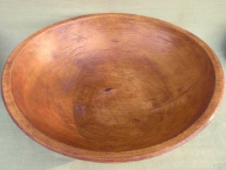 Antique Wooden Large Rim Carved Primitive Wood Bowl Out Of Round Patina photo