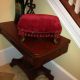 ~antique~victorian Foot Stool~red Velvet~fringe~horsehair & Straw Stuffed~early Primitives photo 7