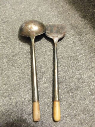Primitive Spatula&ladel Spoon Handmade Iron With Wood Tip photo