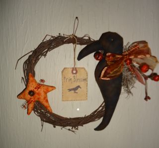 Primitive Decorative Grapevine Wreath With Crow & Star Hand Made 8 Inches photo