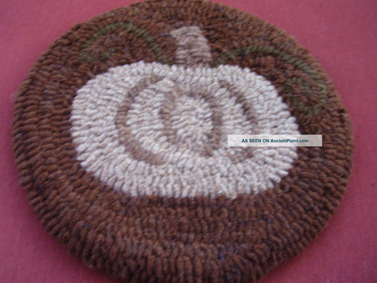 Primitive Folk Art Hooked White Pumpkin Rug/mat From Sherry ' S Heart Prhg~ehag Primitives photo