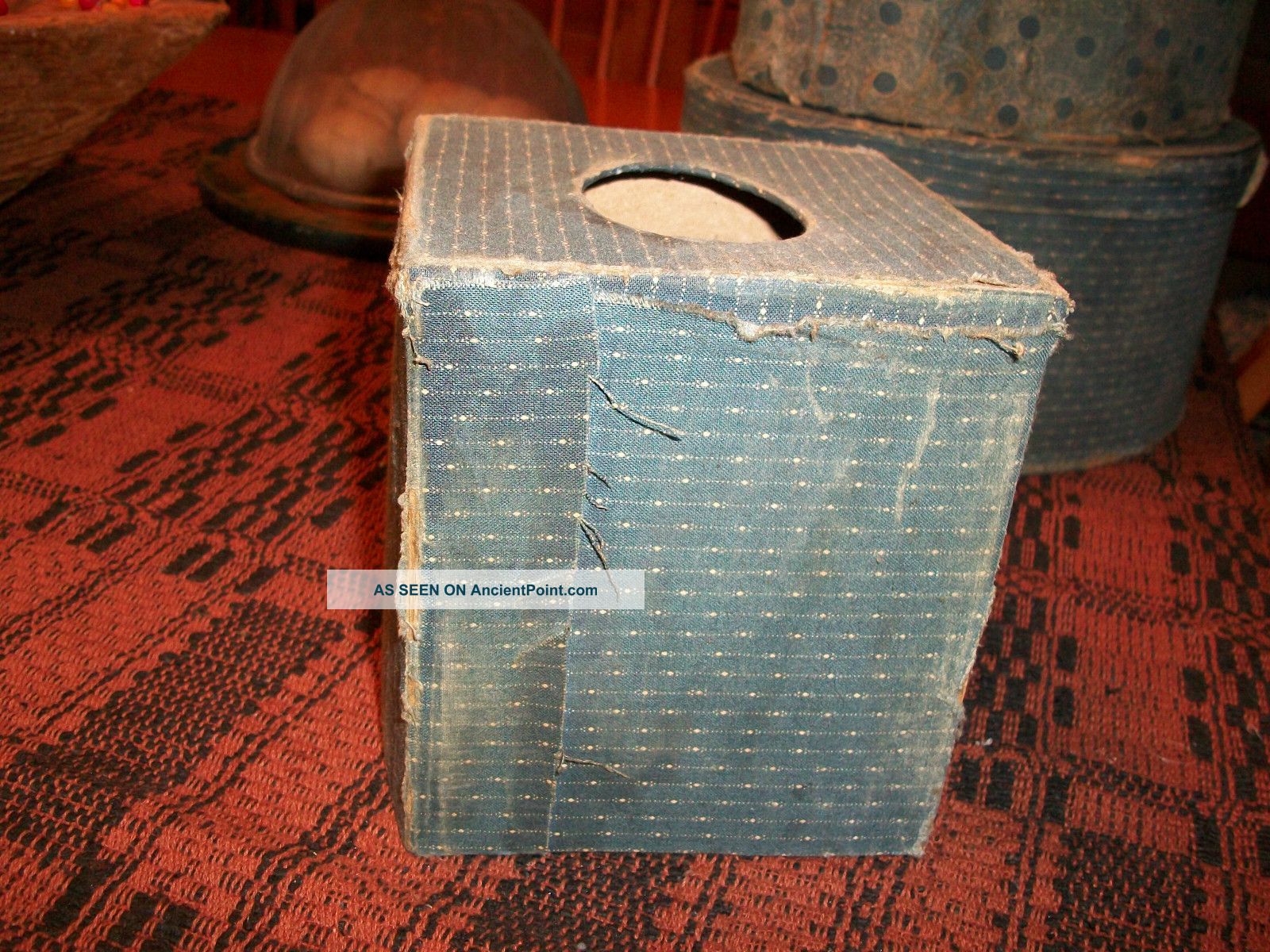 Blue Calico Tissue Box,  For Your Primitive Home,  Early,  Old,  Prim Look Primitives photo