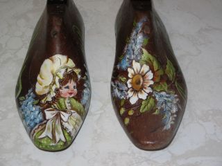 Antique Wooden Pair Shoe Lasts - Hand Painted - Detailed - Great Buy photo