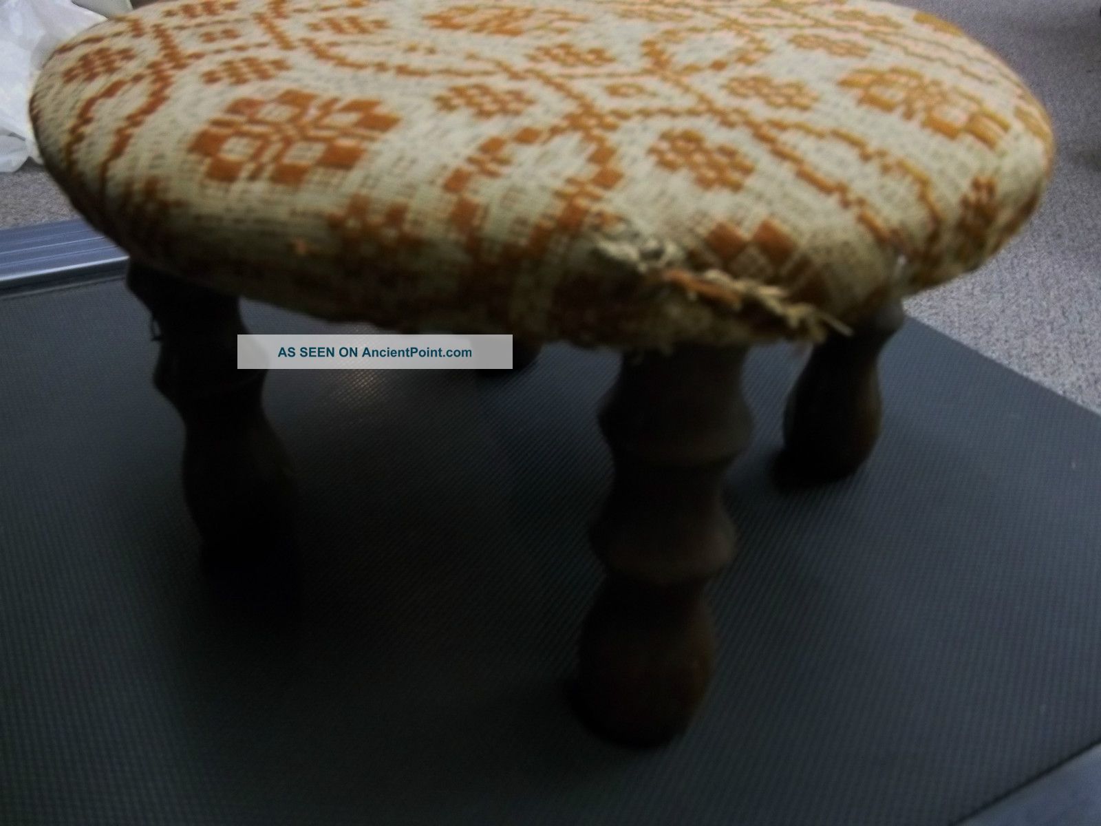 Best 18th C Primitive Cherry Foot Stool Red Wool Coverlet Top Primitives photo