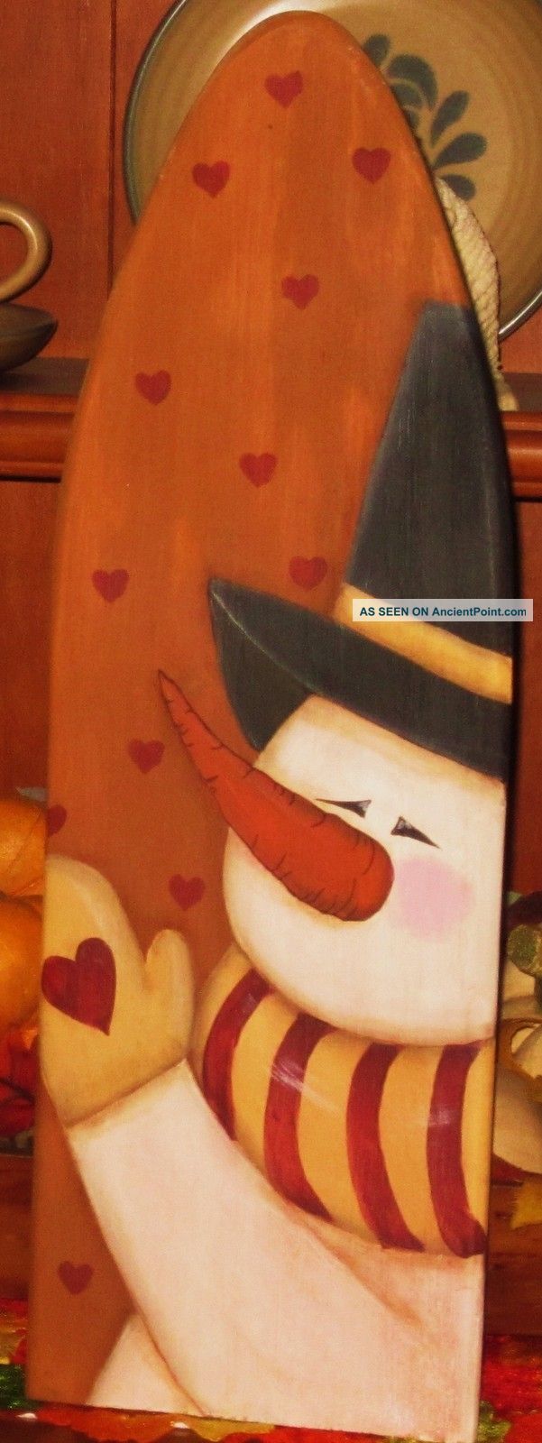 ~ Primitive ~ Hp Folk Art Snowmen ~ Hearts ~ Stretcher Primitives photo