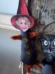 Halloween Ornies Handmade Set 3 Owl Witch Cat Bowl Fillers Ooak Primitives photo 1
